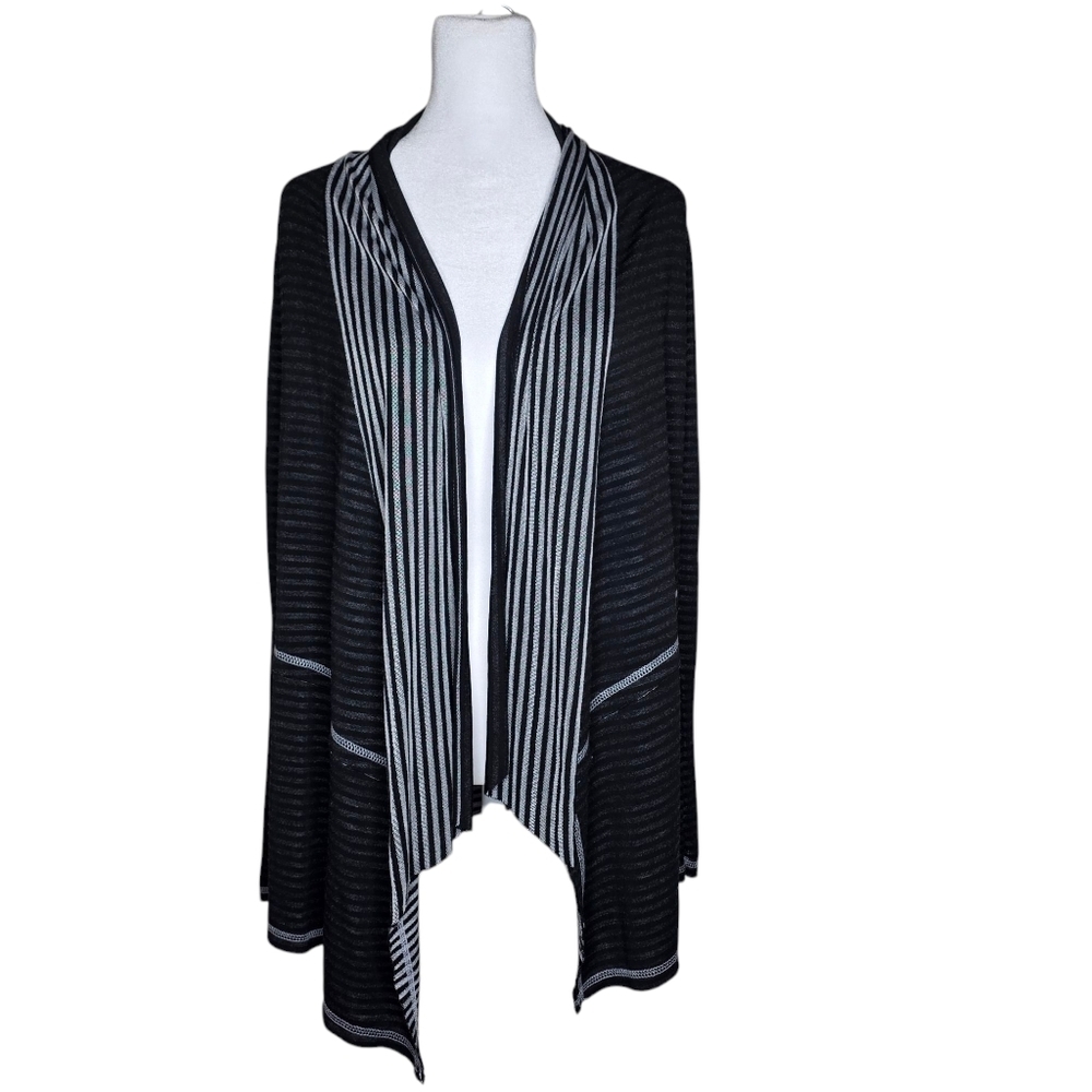 BKE Buckle Open Cardigan Black Striped Accents - Size X-Small